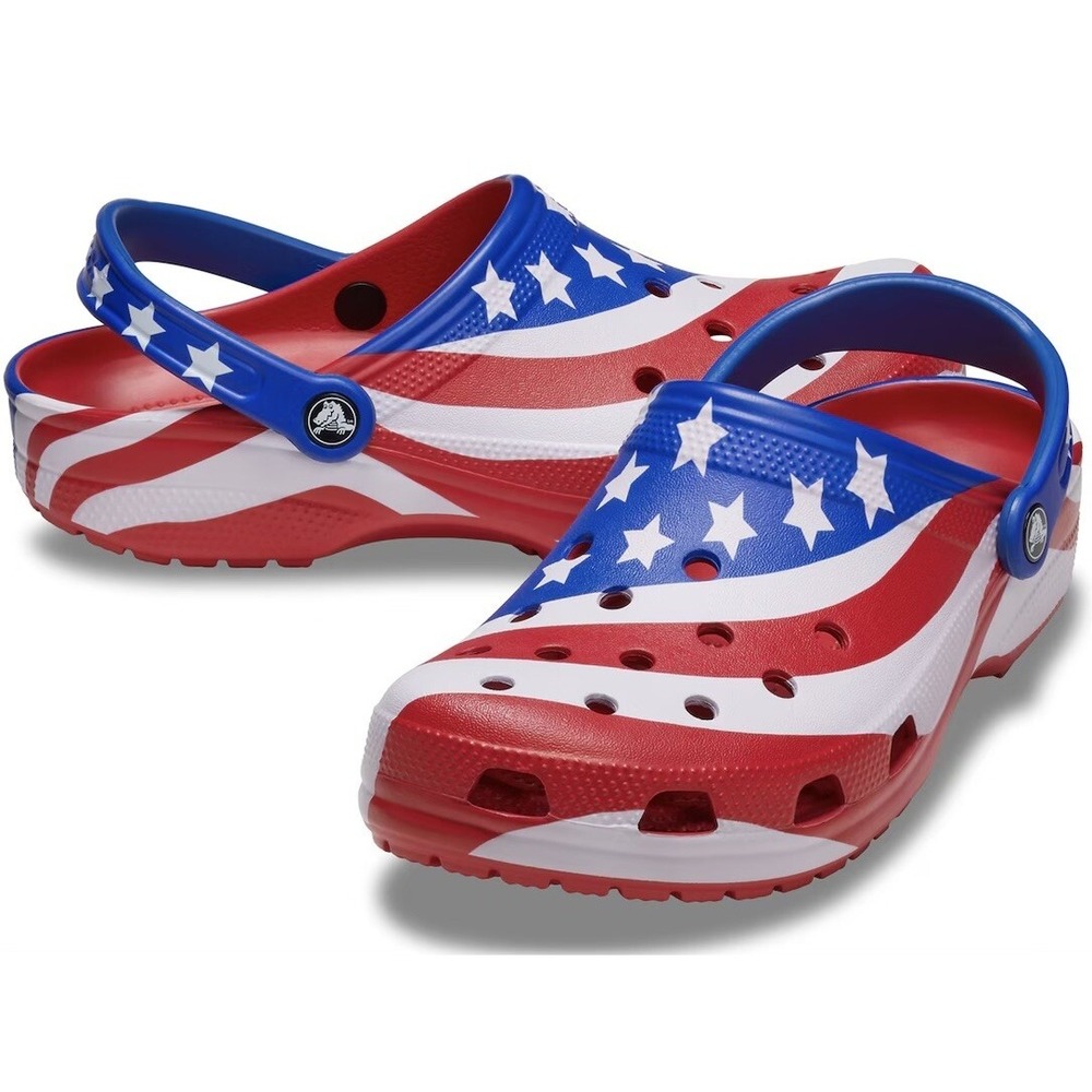 Crocs Clogs Womens Size 6 American Flag USA Patriotic Classic Slip On Sandals